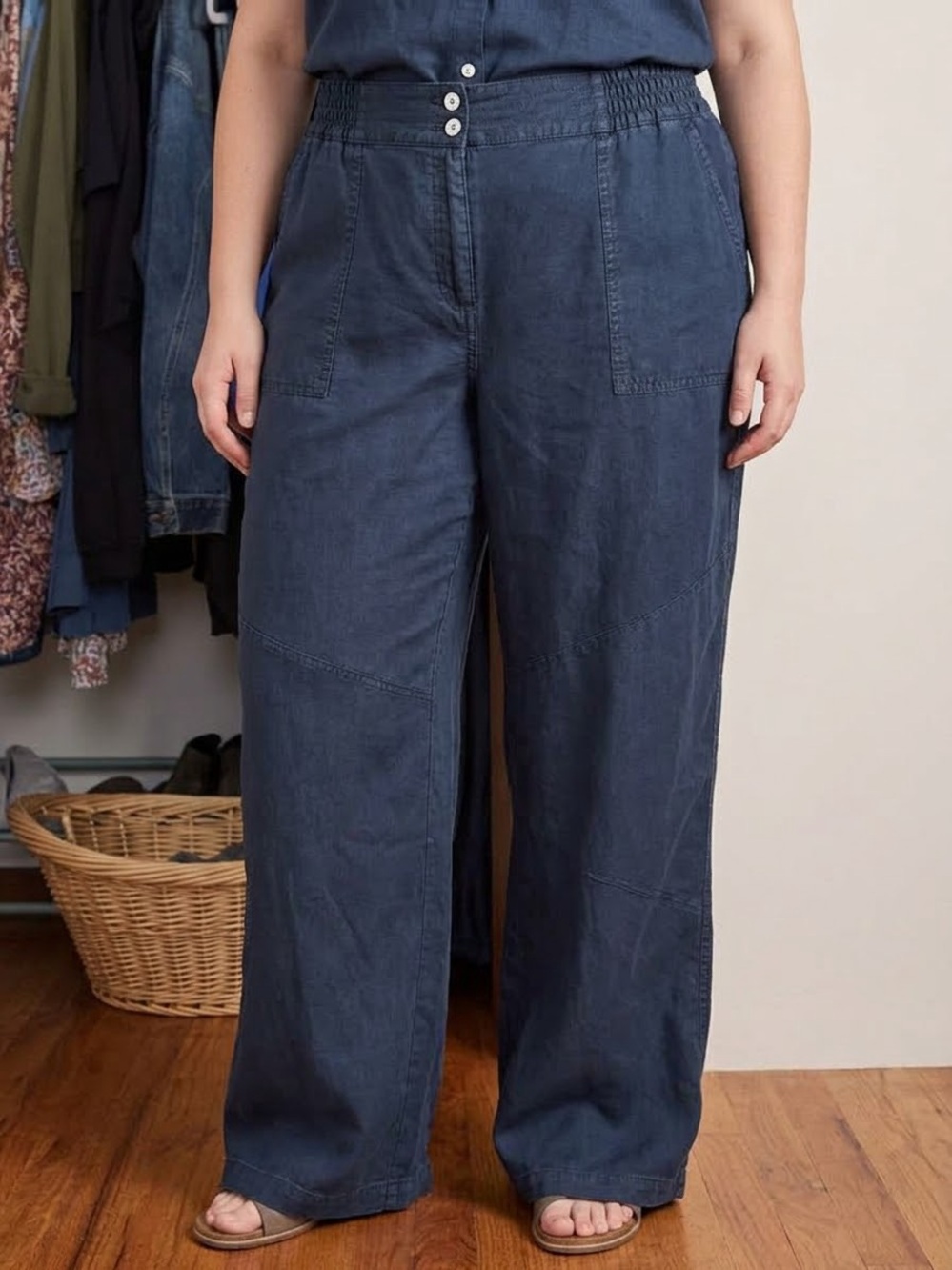 NEW J. Jill Relaxed Wide-Leg Button Front Pants in Navy 20 Tall